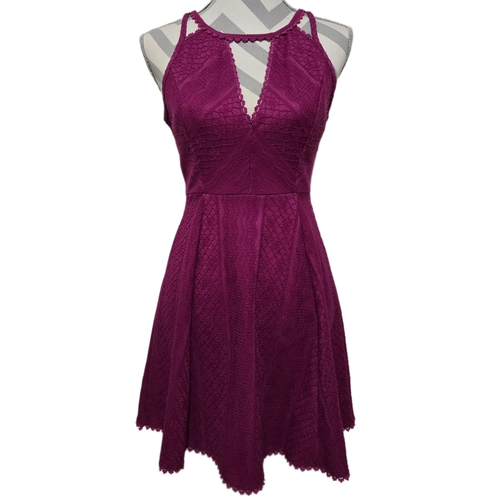 Free People Missed Connections Magenta Lace Mini Dress Cutout Fit Flare Size 2